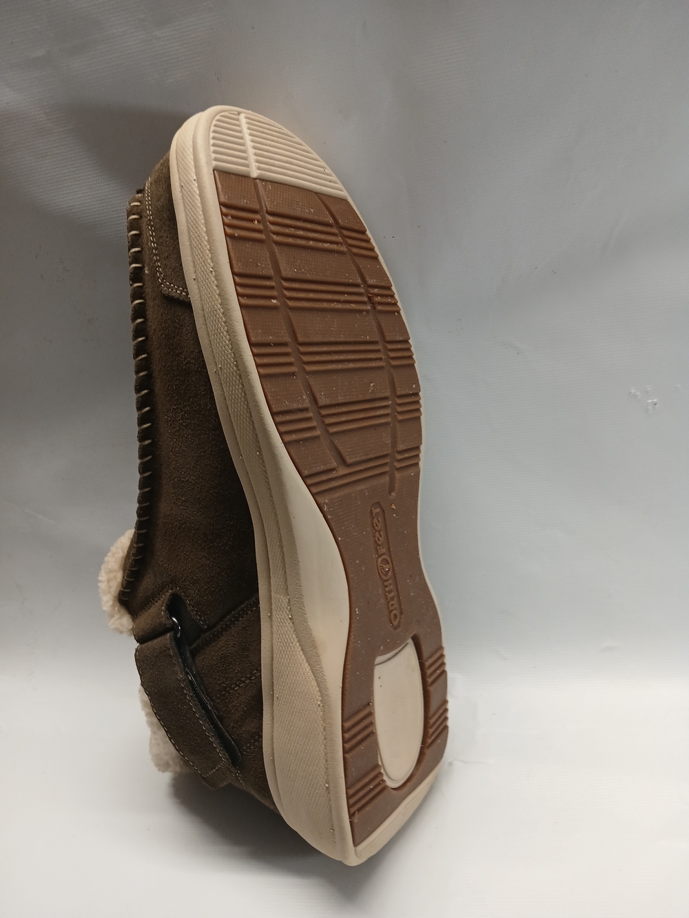 Orthofeet Men's Othopedic Brown Suede Slip-On with Cream Shearling Collar - Picture 8 of 15